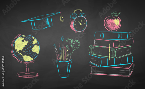 Chalk illustrations of education items