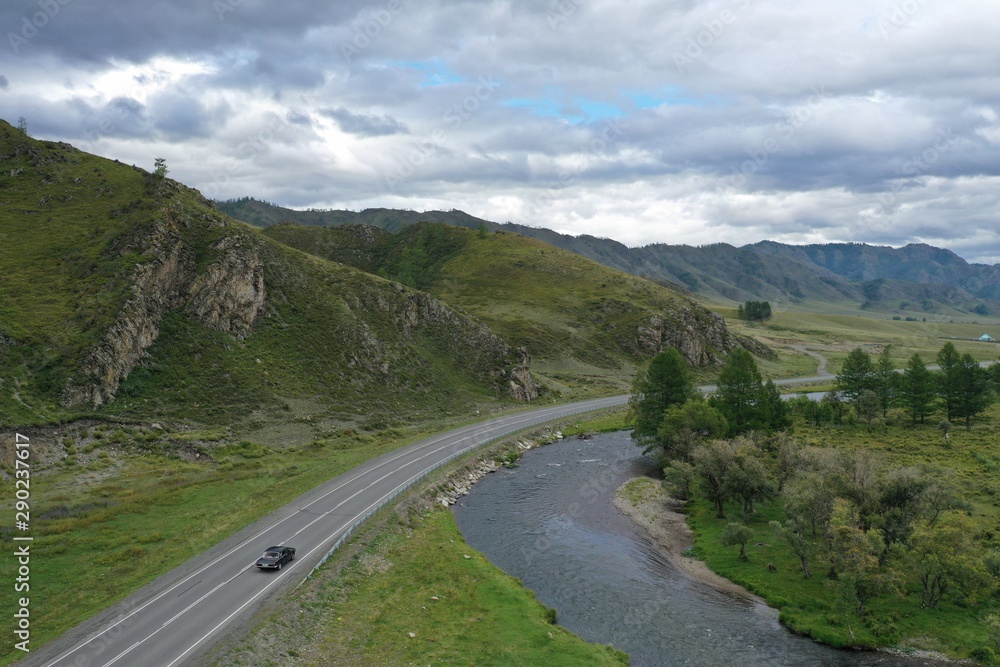 in the mountains before the rain, Tuekta river, Ongudaysky district, Altai Republic, Russia, summer month August in the mountains before the rain, Tuekta river, Ongudaysky district, Altai Republic, Russia, summer month August