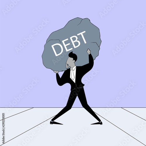 a businessman lifts the burden of debt, colorful flat design illustration for business purpose