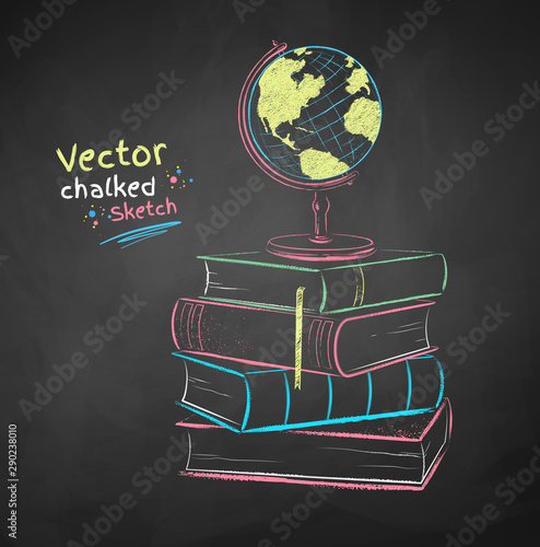 Chalked illustration of books and globe