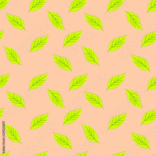 seamless pattern with green leaves on pink  vector drawing