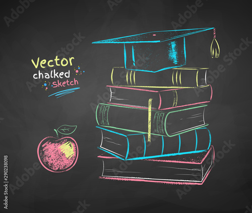 Chalk drawn books and graduation hat