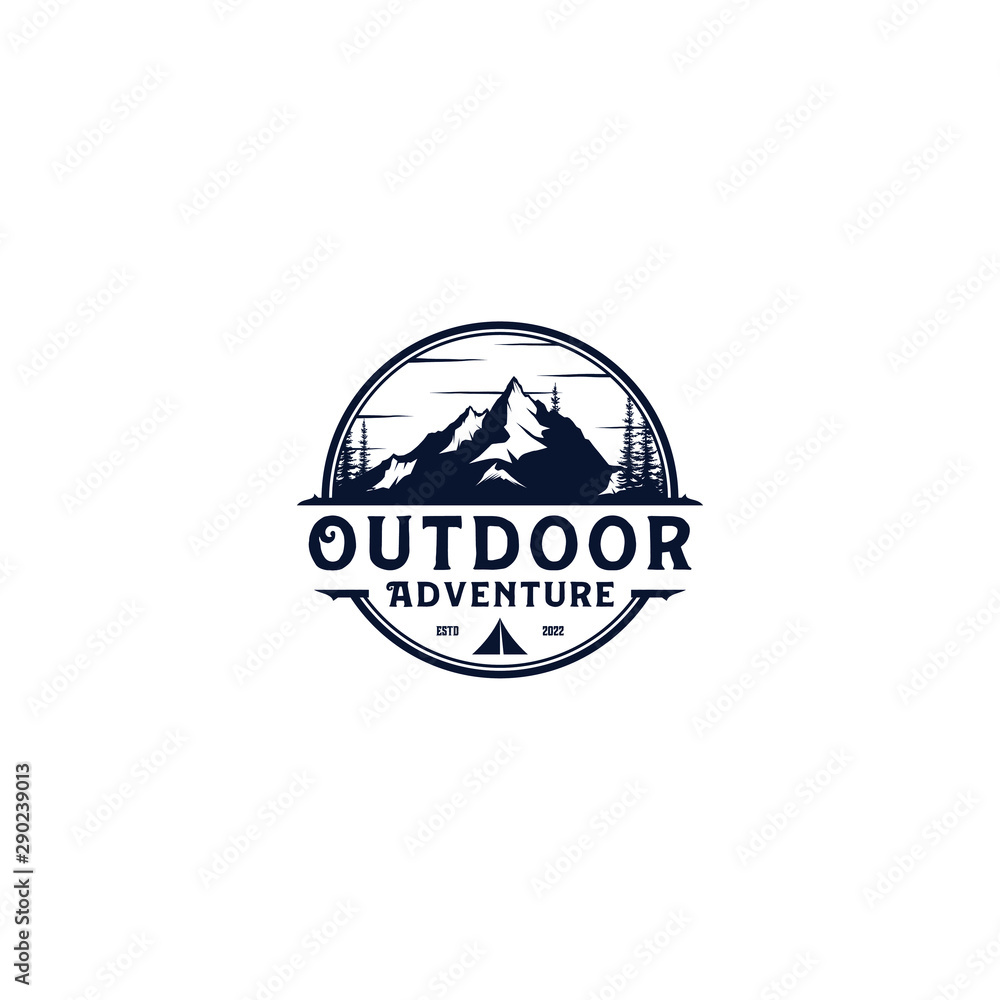 Outdoor mountain nature logo - adventure wildlife pine tree forest design Outdoor mountain nature logo - adventure wildlife pine tree forest design