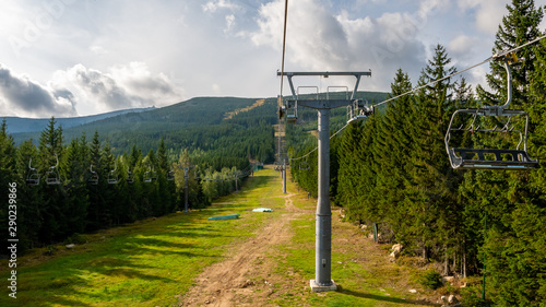Summertime in the mountains where the ski lift allows for beautiful views. Karpacz, Kopa, Poland.