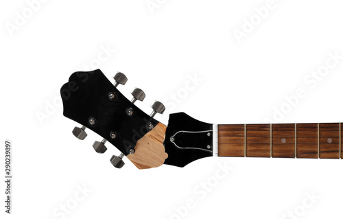 Guitar repair and service - Top view Broken Headstock guitar isolated