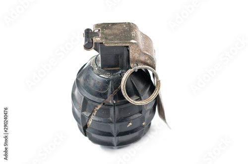 Konstfotografi Hand bomb isolated on white background.