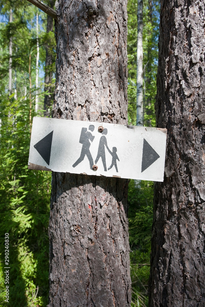 Fototapeta premium Old hiking route sign, Finland