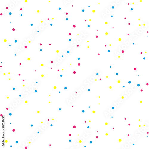Background with multi-colored polka dots: yellow, pink and blue.