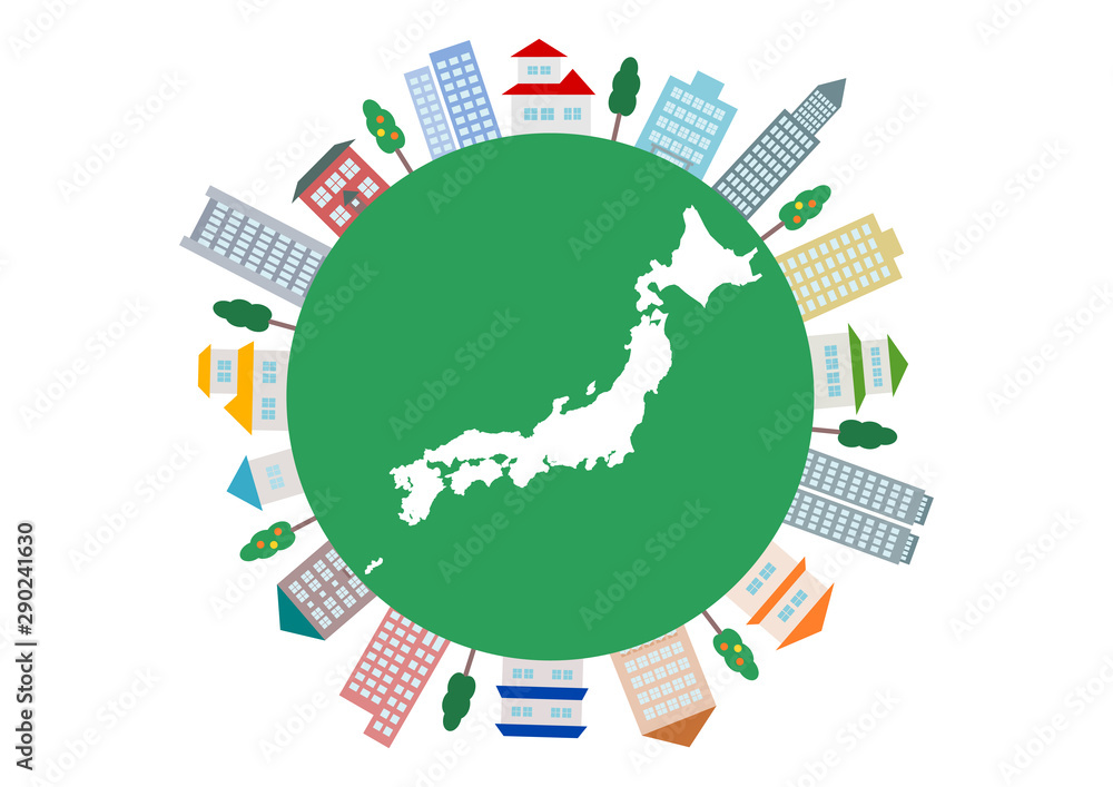 建物と日本地図のロゴイラスト