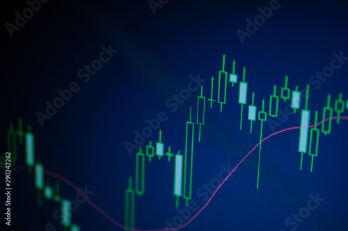 stock market interface on lcd display with blur and moire effects,ECN Digital economy, business, digital trading concept, Forex trading candlestick chart economic.