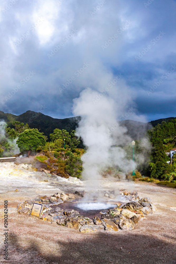 Ταπετσαρία Hot thermal springs in Furnas village, Sao Miguel island, Azores, Portugal