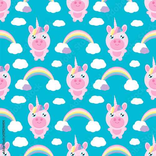 Vector seamless pattern with mugical unicorns. Design for wallpaper, phone case, poster, t-shirt, mug, child books etc.