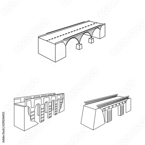 Vector illustration of landmark and structure icon. Set of landmark and crossing vector icon for stock.