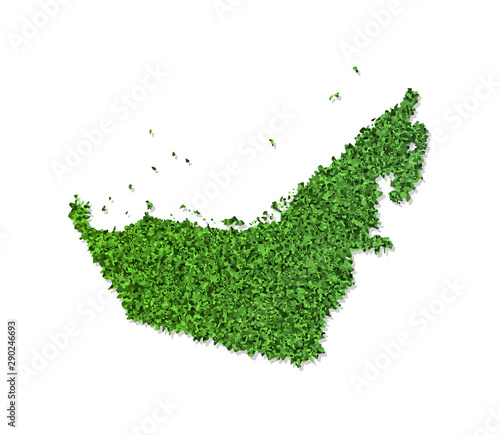 Vector isolated simplified illustration icon with green grassy silhouette of United Arab Emirates (UAE) map. White background