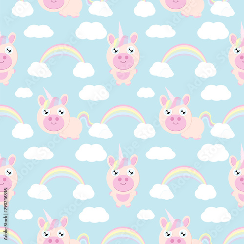 Vector seamless pattern with mugical unicorns. Design for wallpaper, phone case, poster, t-shirt, mug, child books etc.
