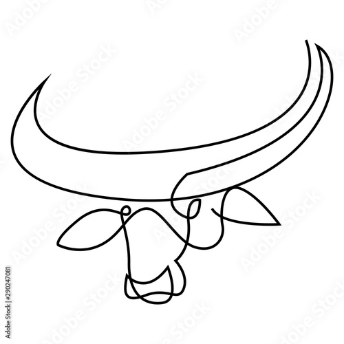 Continuous line buffalo or bull head. Single line vector illustration. Minimal style