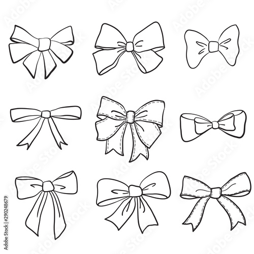 hand drawn doodle bows collection. ribbon, decoration. vector set.