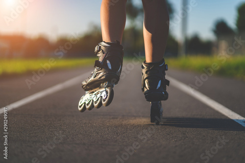 Fotografie Roller skates during inline skating outdoors