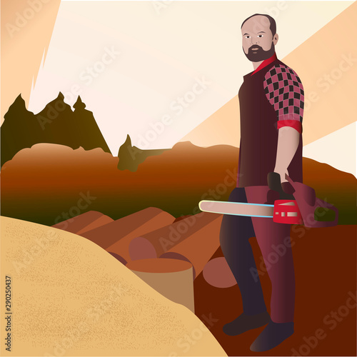 Lumberjack with a chainsaw at work
