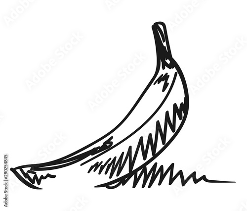 Banana with shadow. Simple sketch of fruit. Vector
