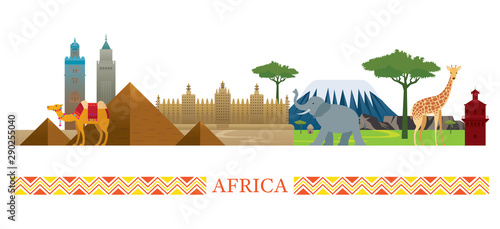 Africa Skyline Landmarks in Flat Style