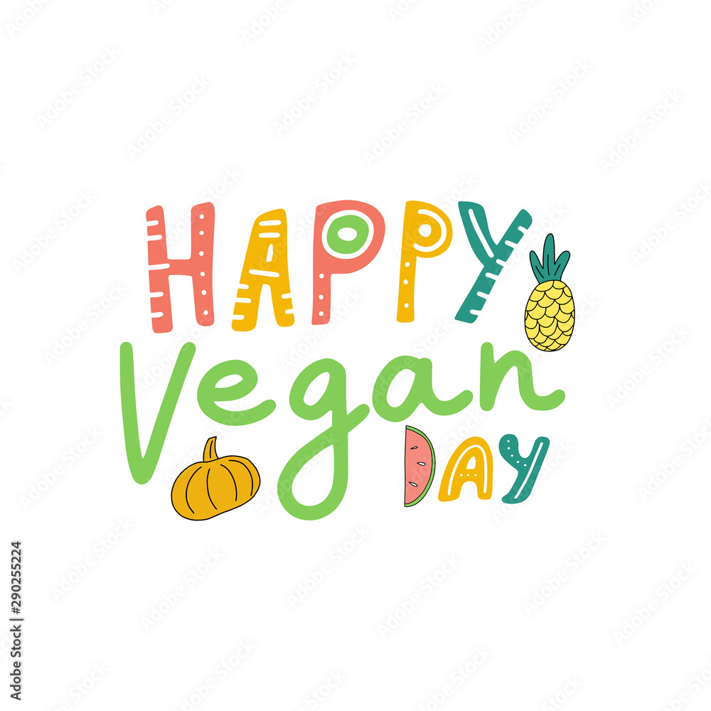 Naklejka premium Autumn vegetables round composition with natural healthy food. Colorful hand drawn illustration in cartoon style. Concept for World Vegan Day. Vegetable vector illustration for web and design.