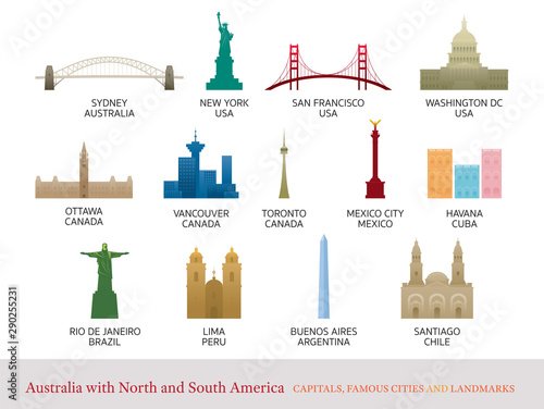 America Continent and Australia Cities Landmarks