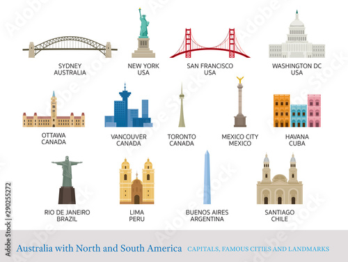 America Continent and Australia Cities Landmarks