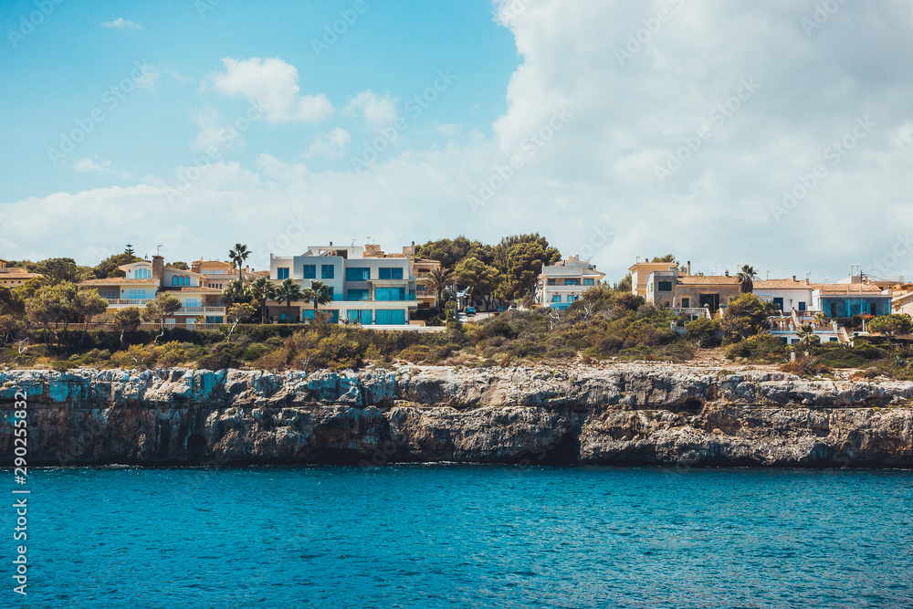 porto christo at majorca with beautiful houses and cliffs