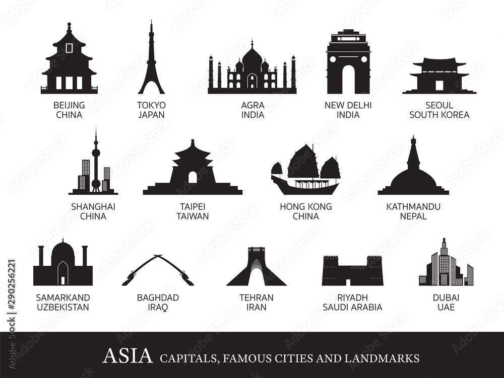 Asia Cities Landmarks Silhouette