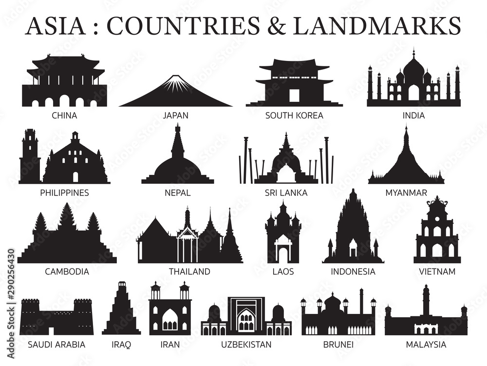 Asia Countries Landmarks Silhouette