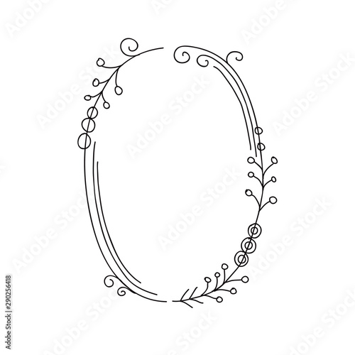 hand drawn ellipse floral doodle frame. vector illustration