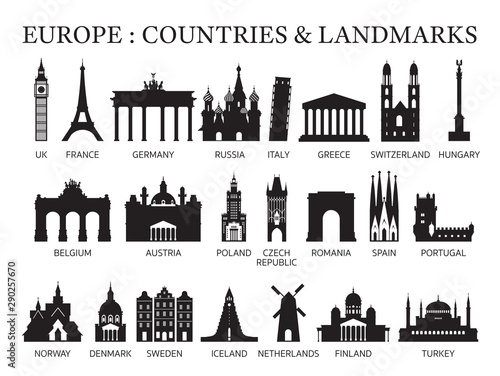Europe Countries Landmarks Silhouette