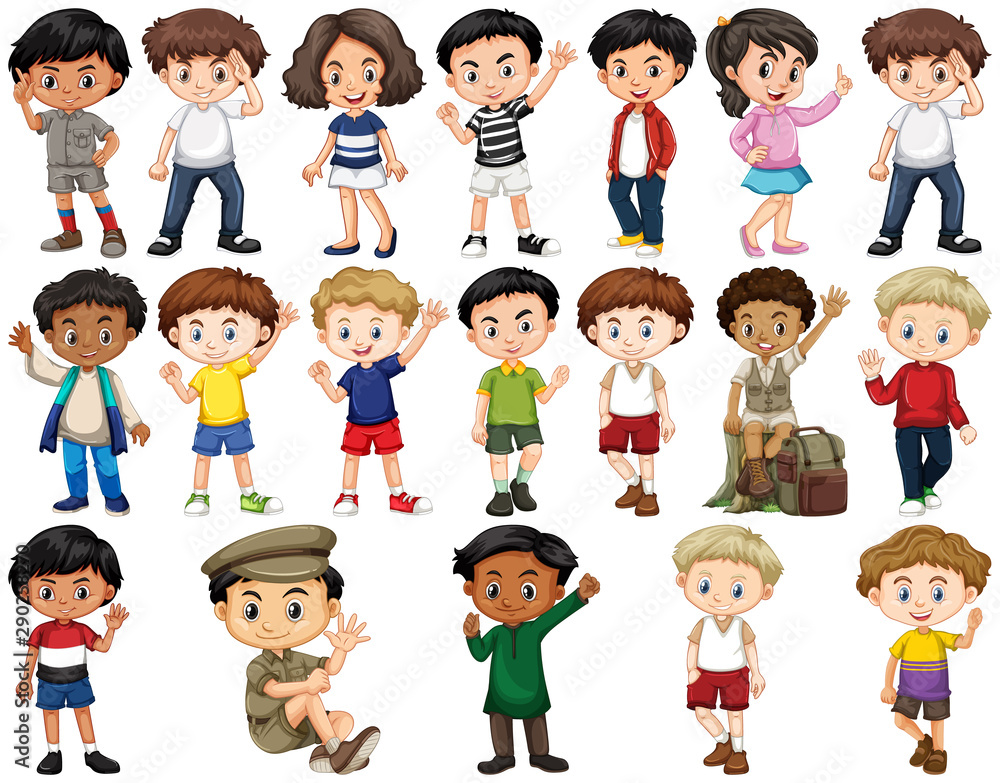 Set of children in different actions Set of children in different actions