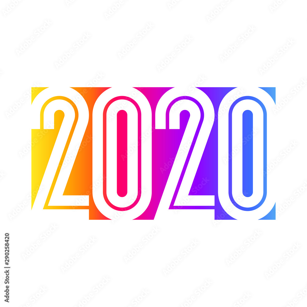 2020 New Year logo design with elegant condensed numbers on background of vivid rainbow gradient. Modern vector illustration for greeting card, holiday calendar, book or brochure 2020 New Year logo design with elegant condensed numbers on background of vivid rainbow gradient. Modern vector illustration for greeting card, holiday calendar, book or brochure