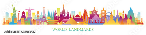 World Skyline Landmarks Silhouette in Colorful Color #290258422