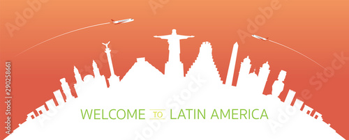 Latin America Skyline Curve Landmarks Silhouette