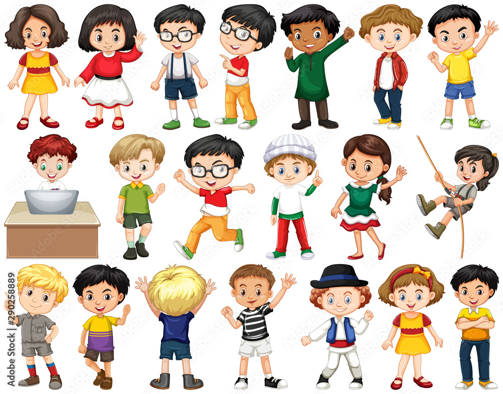 Set of happy children greeting Set of happy children greeting