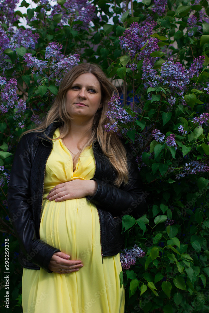 portrait of a pregnant young woman in dress in the garden portrait of a pregnant young woman in dress in the garden