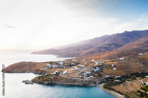 Agios Romanos, Tinos/Greece - September 10th 2019: Aerial view of the area during sunset photo