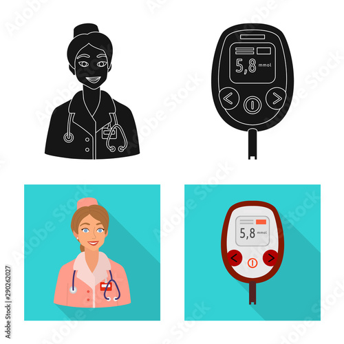 Isolated object of diet and treatment sign. Set of diet and medicine stock symbol for web.
