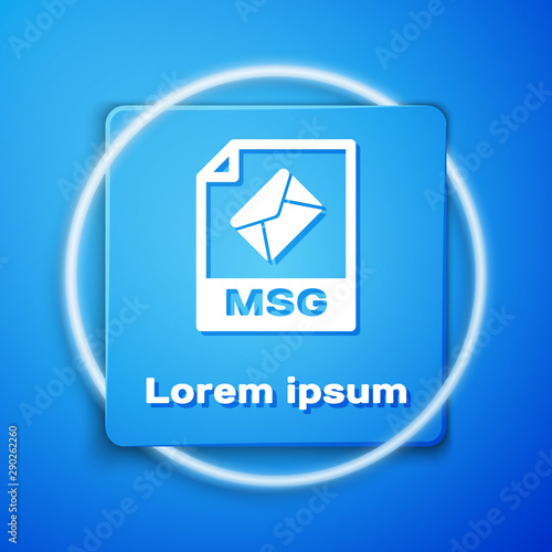 White MSG file document. Download msg button icon isolated on blue background. MSG file symbol. Blue square button. Vector Illustration