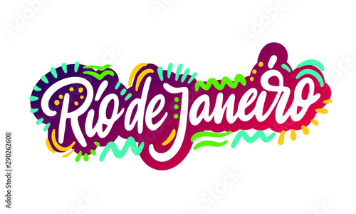 Rio de Janeiro- hand drawn lettering name of Brazil city. Handwritten inscription. Vector illustration.