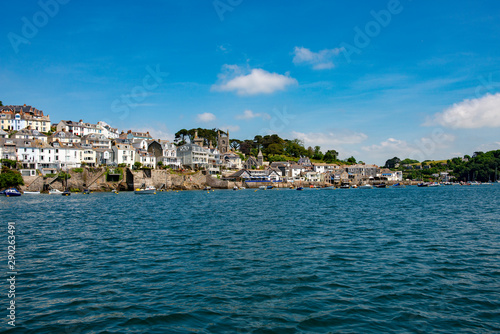 Pleasure boats moored on the River Fowey estuary in Cornwall