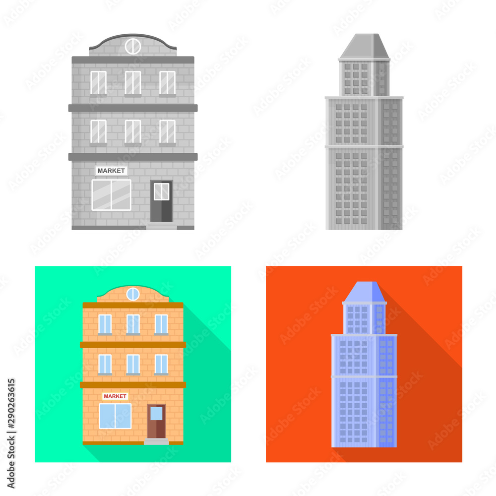 Vector illustration of municipal and center symbol. Set of municipal and estate vector icon for stock.