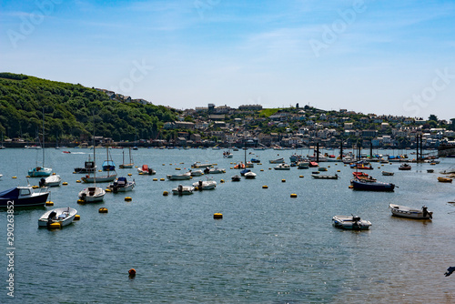 Pleasure boats moored on the River Fowey estuary in Cornwall