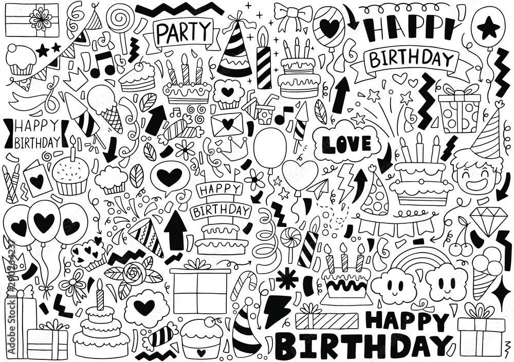 hand drawn party doodles wedding element background pattern Vector illustration
