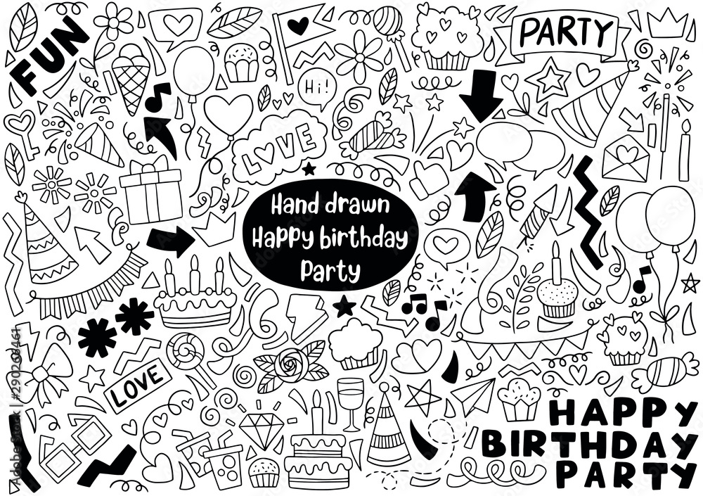 hand drawn party doodles wedding element background pattern Vector illustration