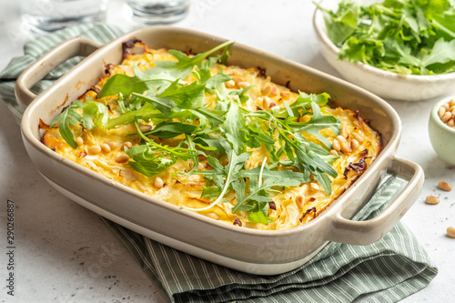 casserole with white cabbage in baking dish
