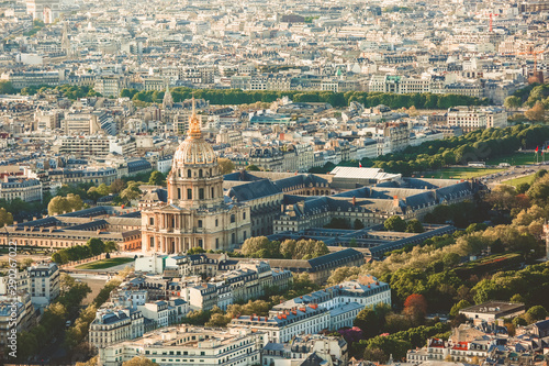Aerial view Invalides in Paris at sunset travel luxury europe vacation, famous tourist attraction, Paris France.